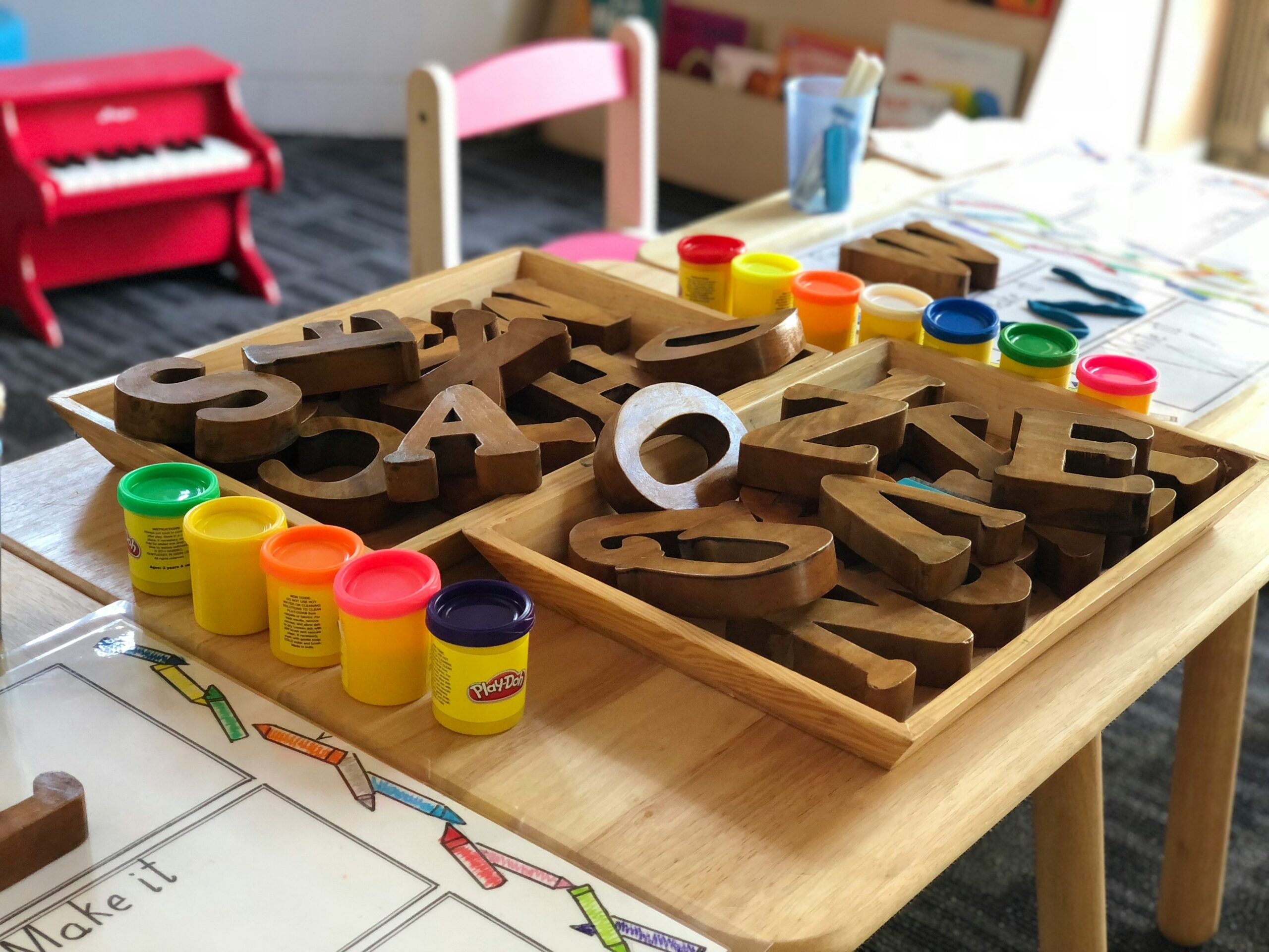 Childrens toys on a desk