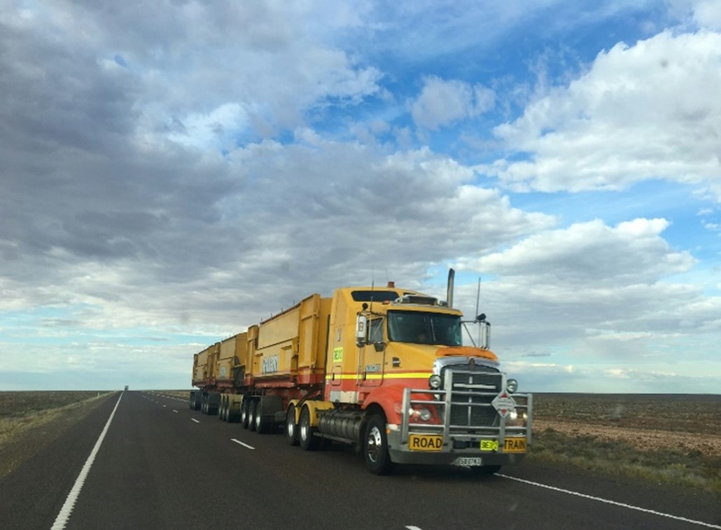 Large truck travelling along country road in Australia